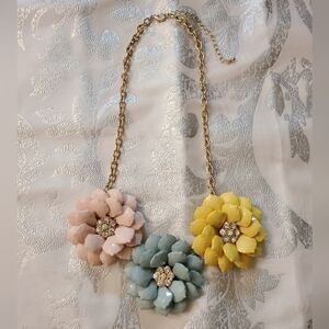 New Floral Statement Necklace in Pink, Blue, and Yellow